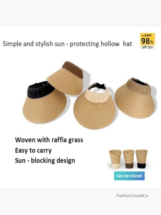 Wide Brim Straw Visor with Adjustable Fit and UPF50+ Protection, Foldable and main image 4